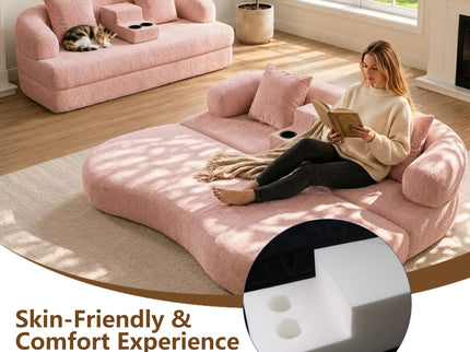 2 In 1 Convertible Sleeper Sofa Bed With Cup Holders