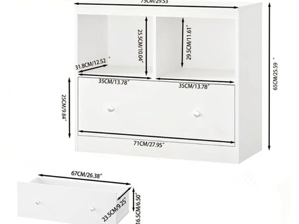 Toy Storage Organizer With Large Drawer And Low Bookshelf For Nursery & Playroom - White
