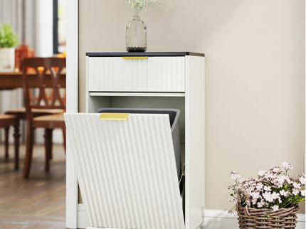 Tilt Out Trash Can Cabinet With Wave Textured Drawer & Pull Out Bin