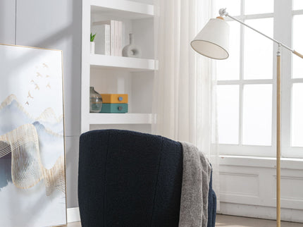 Teddy Fabric Swivel Accent Armchair Barrel Chair With Powder Coating Metal Ring