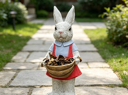 Whimsical Rabbit Statue Flower Pot Ornament, Garden Decor - Pink / White
