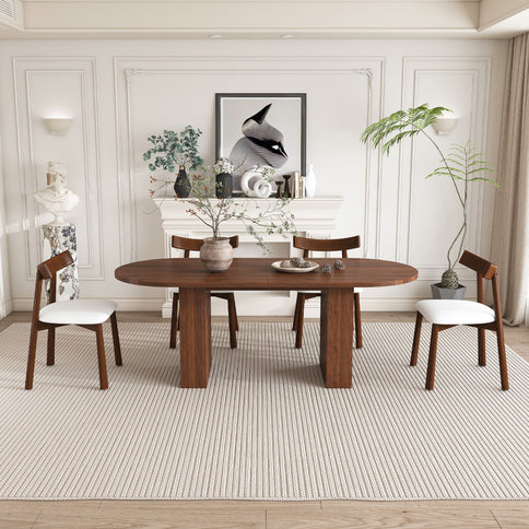 Oval Dining Table Set For 6 With 4 Chairs - Walnut