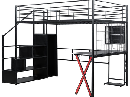 Loft Bed With Built In Work Station, Wardrobe, Storage Staircase And LED