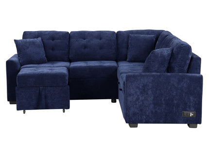 L-Shape Sofa Bed Pull-Out Sleeper Sofa With Wheels, USB Ports, Power Sockets For Living Room