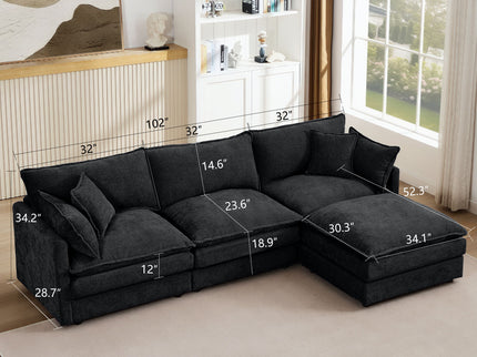 Modular L-Shaped Sectional Sofa With Movable Ottoman