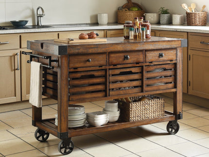 Kaif - Distressed Chestnut Kitchen Cart - Chestnut