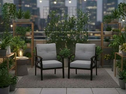 All-Weather Armchairs With Cushions, Modern Sculptural Design (Set of 2)