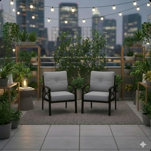 All-Weather Armchairs With Cushions, Modern Sculptural Design (Set of 2)