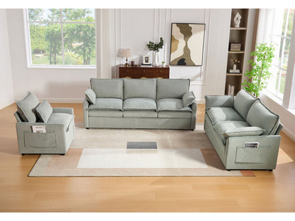 Modern Sofa Set With Double Layer Cushion And Side Storage Pockets