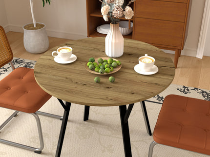 Round Dining Table, For 2 - 4 People - Rustic Brown