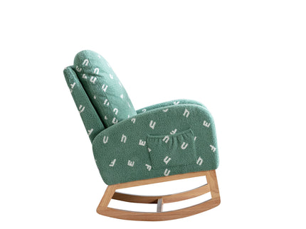 Modern Accent Rocker Armchair With Side Pocket, Upholstered High Back
