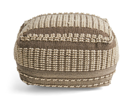 Rustic Wool And Cotton Large Pouf, Handcrafted Tufted Design - Brown / Beige