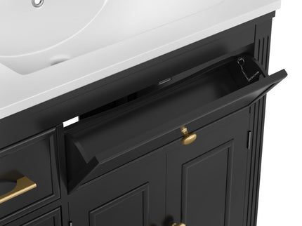 Modern Bathroom Vanity With Ceramic Sink, Freestanding, One Tip Out Drawer, 3 Side Drawers, Adjustable Shelf