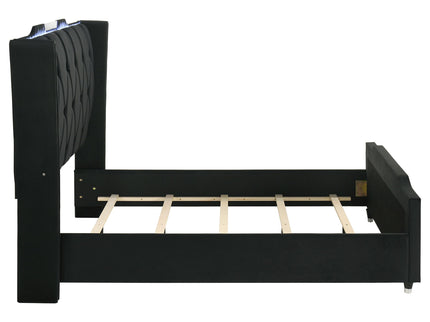 Mika - LED Upholstered Bed With Tufted Wingback Headboard And Ambient Lighting