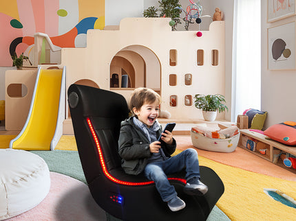 Foldable Gaming Chair With Onboard Speakers, LED Strip Lighting, Bluetooth, Vibration Massage, USB Charging Port - Black