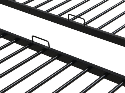 Modern Metal Triple Bunk Bed With Vertical Ladder, Safety Rail, And Storage Shelf - Black
