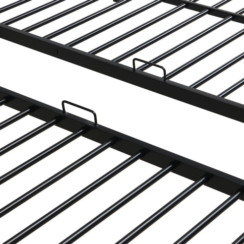 Modern Metal Triple Bunk Bed With Vertical Ladder, Safety Rail, And Storage Shelf - Black