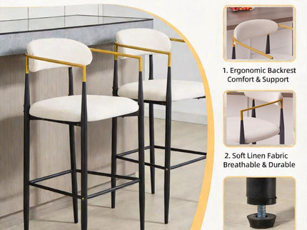 Upholstered Bar Stool With Accented Armrests For Kitchen Island (Set of 2) - Beige