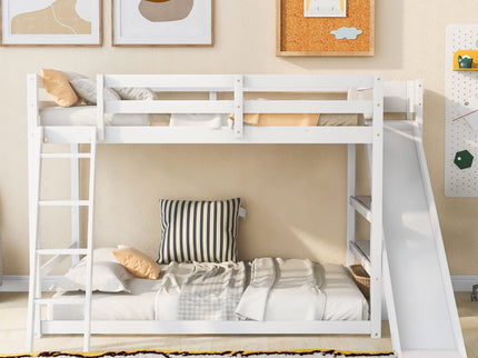 Bunk Bed With Ladder, Slide, And Shelves Pine Wood