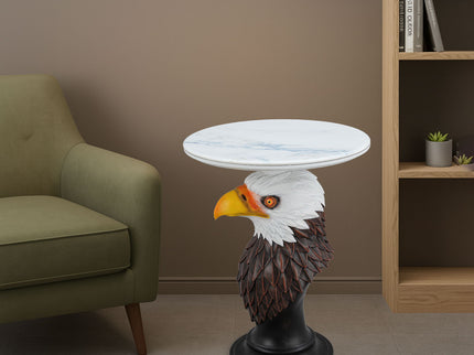Eagle Head Accent Table, Animal Statue End Tables For Living Room - Brown / Antique White