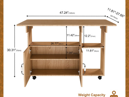 Multi Functional Folding Table With Storage Shelves And Wheels