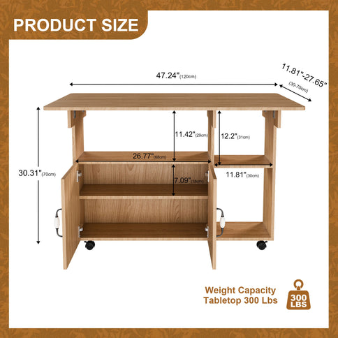 Multi Functional Folding Table With Storage Shelves And Wheels