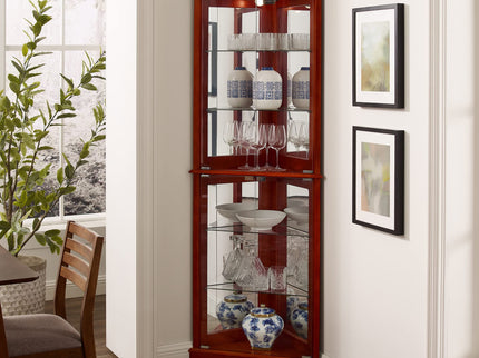 Corner Curio Dispaly Cabinet With Lights, Adjustable Tempered Glass Shelves, Mirrored Back (E26 Light Bulb Not Included)