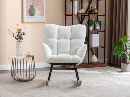 Teddy Fabric Rocking Gilder Nursery Chair For Living Room Indoor - Ivory