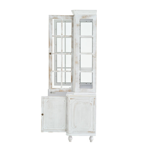 Vintage Display Cabinet With Double Glass Doors, Traditional Style Hutch For Home Or Workspace Washed - White Washed