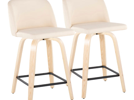 Toriano - Contemporary Modern Design Fixed Height Counter Stool With Swivel With Square Footrest (Set of 2)