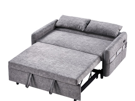 Pull Out Sleep Sofa Bed Loveseats Sofa Couch With Adjsutable Backrest, Storage Pockets, 2 Soft Pillows, USB Ports For Living Room, Bedroom, Apartment, Office