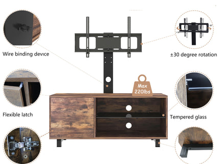 Rustic Brown TV Console With Push-To-Open Storage Cabinet For TV, Wood & Glass TV Stand For Living Room Bedroom - Rustic Brown