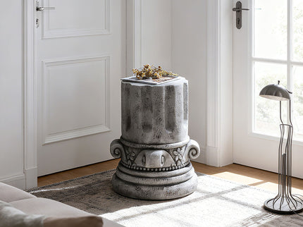 Outdoor End Table, Round Side Table For Patio And Garden - Antique Gray