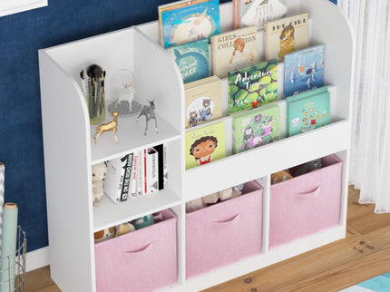 Bookcase And Bookshelf With 3 Collapsible Drawers, Multifunctional Display Stand