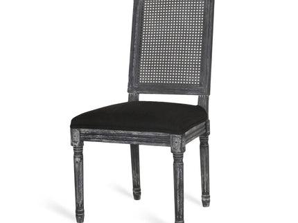 French Country Dining Chair With Rectangular Cane Backrest And Smooth Upholstered Seating