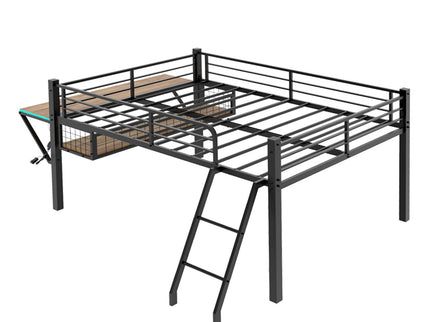 Loft Bed With Built In Desk, LED Light Strip