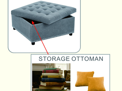 Square Tufted Storage Ottoman With Nailhead Trim
