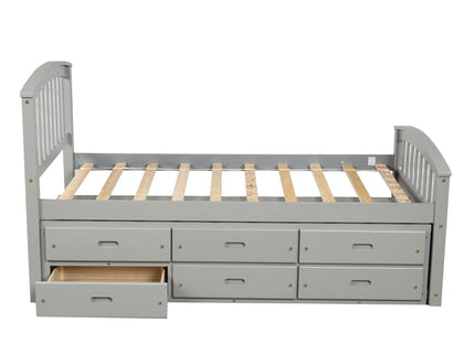Platform Storage Bed Solid Wood Bed With 6 Drawers