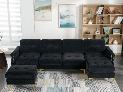 Modern L - Shape Convertible Sectional Sofa With Movable Ottoman