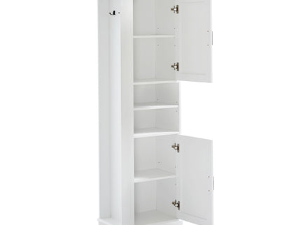 Tall Freestanding Bathroom Storage Cabinet With Adjustable Shelves And Side Hooks Board, Rectangle Design