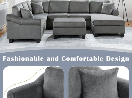 Contemporary U - Shaped Sectional Sofa With Movable Storage Ottoman