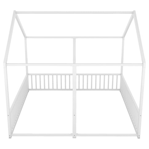 Metal Twin Size House Platform Beds 2 Shared Beds - Antique White