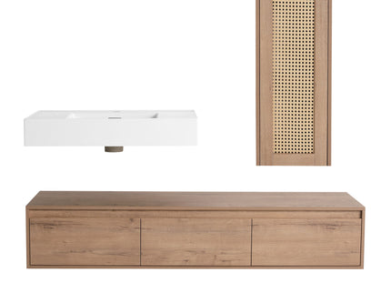 Modern Imitative Wall Mounted Bathroom Vanity With Resin Sink And Side Cabinet
