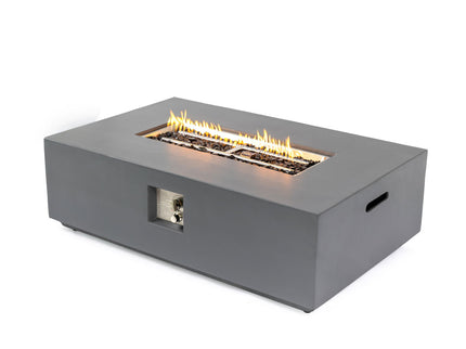 Volon - Rectangular Fire Pit Table, Propane Powered, 50,000 BTU - Light Gray