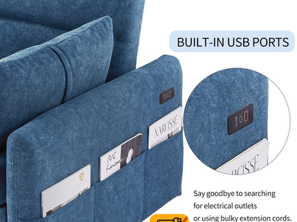 Pull Out Sleep Sofa Bed Loveseats Sofa Couch With Adjsutable Backrest, Storage Pockets, 2 Soft Pillows, USB Ports For Living Room, Bedroom, Apartment, Office