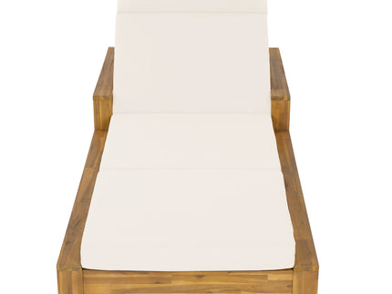 Chaise Lounge Set With 4 Fold Cushion And Built In Headrest, 3 Position Adjustable, For Patio Pool - Cream / Teak