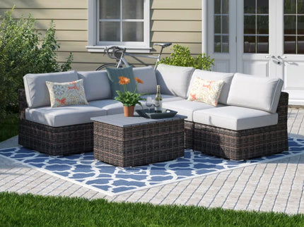 Wicker Sectional Sofa With Cushions And Table