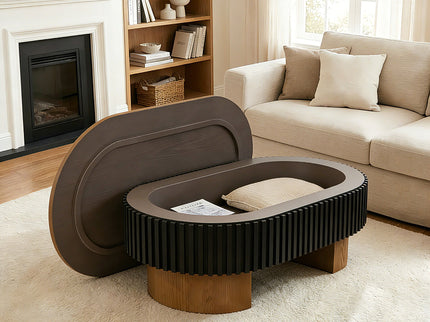 Elliptical Living Room Coffee Table With Hidden Storage And Removable Tabletop