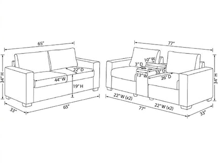 Modern Style 2 Piece Sofa Set With Cup Holders & Charging Port