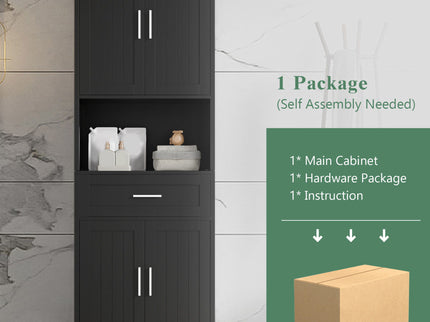 Freestanding Tall Bathroom Cabinet With Soft Close Doors And Adjustable Shelves